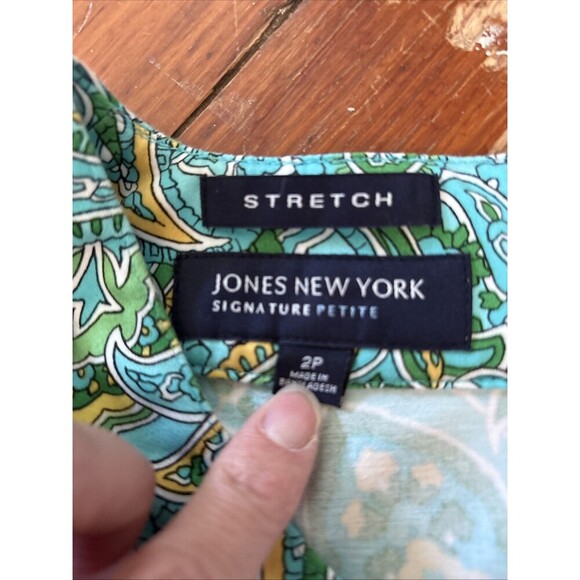 Jones New York Signature Dress Stretch Paisley Sleeveless Sheath Aqua 2P - Picture 6 of 6
